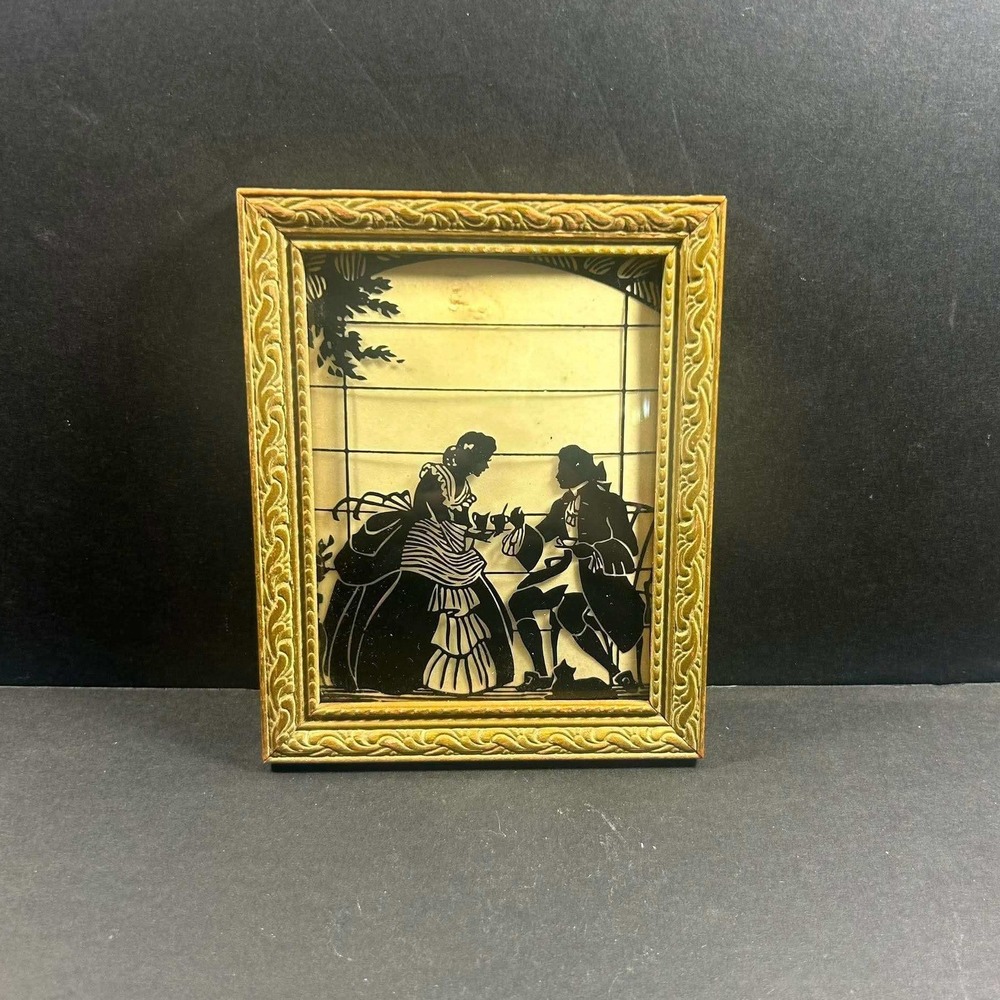 Framed Silhouette Art Gold Ornate‎ Scrollwork Vintage